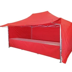 Fashion RETIF Stand Tente Pliante Alu 300X200Cm - 3 Murs + 2 Tables + Auvent - Rouge