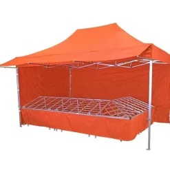 Outlet RETIF Stand Tente Pliante Alu 300X450Cm - 3 Murs + 4 Tables Primeurs + Auvent - Orange
