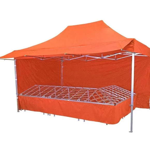 Outlet RETIF Stand Tente Pliante Alu 300X450Cm - 3 Murs + 4 Tables Primeurs + Auvent - Orange