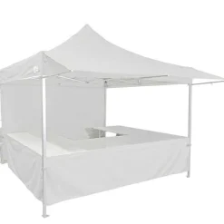 Fashion RETIF Stand Tente Pliante Alu 300X300Cm - 3 Murs + 4 Tables + Auvent - Blanc