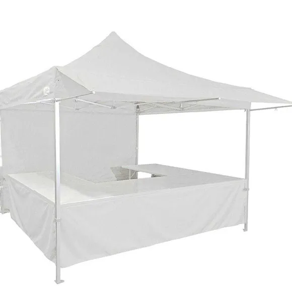 Fashion RETIF Stand Tente Pliante Alu 300X300Cm - 3 Murs + 4 Tables + Auvent - Blanc