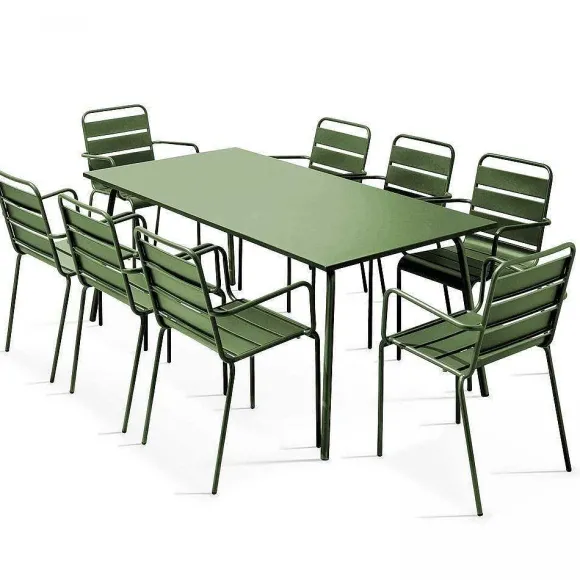 Flash Sale RETIF Table Acier Rect 180X90X72 + 8 Fauteuils Palavas Vert Cactus Acier