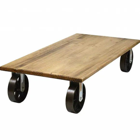 Cheap RETIF Table Basse Avec 4 Roues En Fonte Style Industriel Vintage 120 X 60 X 27 Cm
