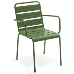 New RETIF Table Carr E Inclinable 70X70 Cm+ 2 Fauteuils Palavas Vert Cactus Acier