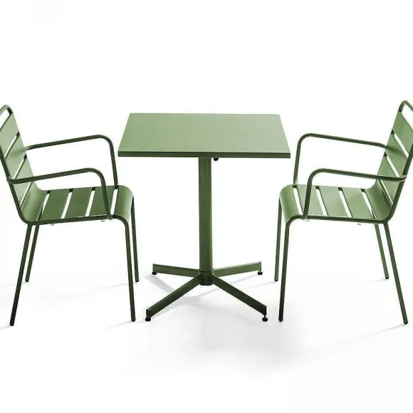 New RETIF Table Carr E Inclinable 70X70 Cm+ 2 Fauteuils Palavas Vert Cactus Acier