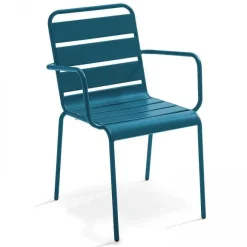 Outlet RETIF Table Carr E Inclinable 70X70 Cm+ 2 Fauteuils Palavas Bleu Pacific Acier