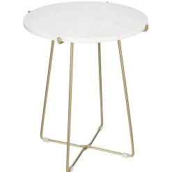 Flash Sale RETIF Table D'Appoint Marbre Blanc Et M Tal Or 43 X H50Cm