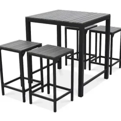 Outlet RETIF Table Haute + 4 Tabourets Noir Foggia Aluminium 90 X 80 X97 Cm