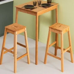 Fashion RETIF Table Haute Table De Bar En Bambou 80X60Cm