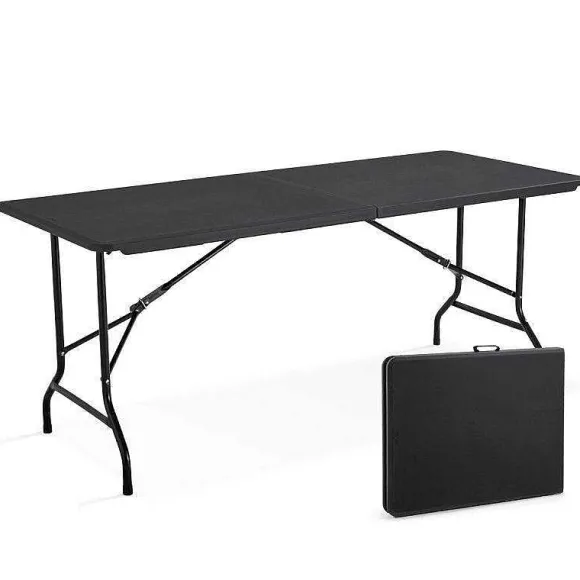 Clearance RETIF Table Pliante Rect. Hdpe Noir Rekkem 180X76X74 Cm