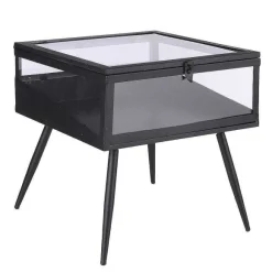 New RETIF Table Vitrine M Tal Noir Et Verre H38Cm