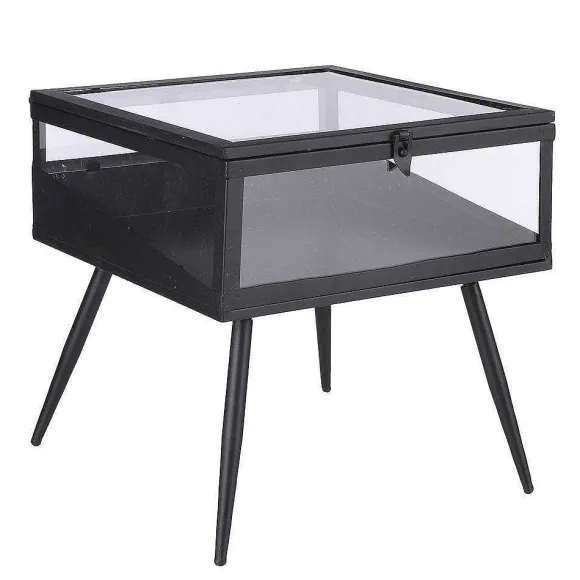 New RETIF Table Vitrine M Tal Noir Et Verre H38Cm