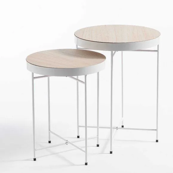 Best Sale RETIF Tables Plateau Bois Et Pieds En M Tal Blanc 45X58Cm Et 40X51Cm