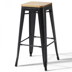Shop RETIF Tabourets Noir Mat Bois Indus 43X43X76 Cm- Par 4