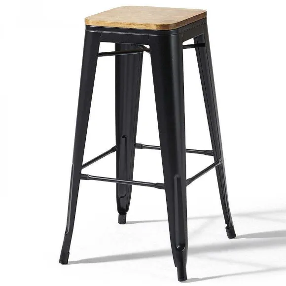 Shop RETIF Tabourets Noir Mat Bois Indus 43X43X76 Cm- Par 4