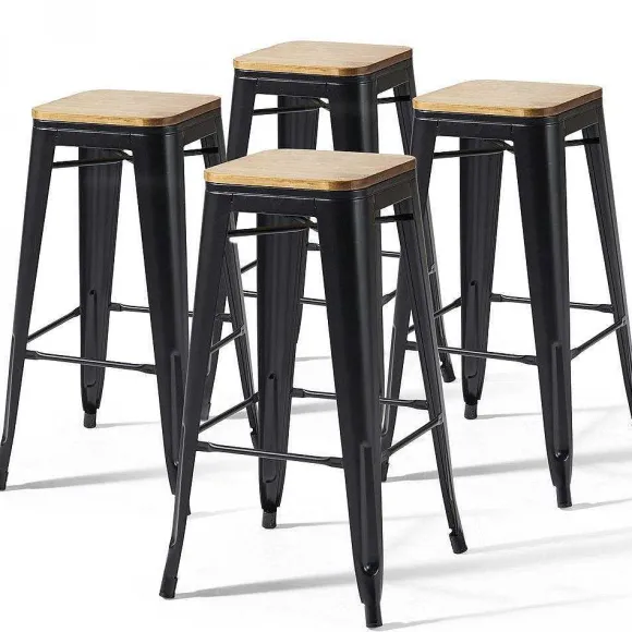 Shop RETIF Tabourets Noir Mat Bois Indus 43X43X76 Cm- Par 4